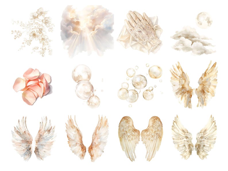 Angelcore Watercolor Clipart Bundle, Ethereal Pngs (digital Download ...