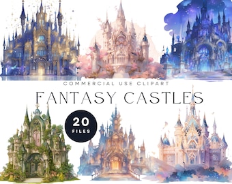 Fantasy Castle Clipart – Watercolor Fairy Tale Illustrations (PNG Digital Download)