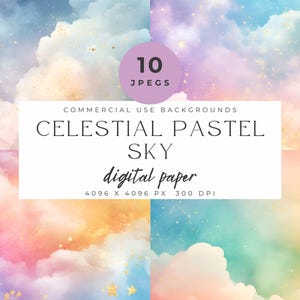 Celestial pastel sky digitale achtergronden, zachte dromerige wolkentexturen, sterrenhemel aquarelpapier voor design en ambacht, regenboog ombre