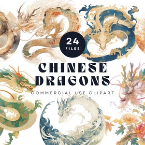 Chinese Dragon Clipart Bundle | Watercolor Dragons Digital Art | Mythical Creature Graphics | Commercial Use | Fantasy Illustration