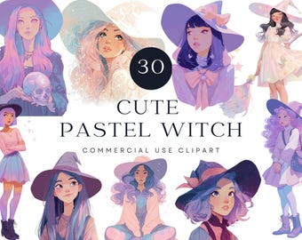 Pastel Witch Clipart | Kawaii Witchcore Illustrations (Digital Download)