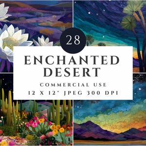 Papier numérique Désert enchanté, Paysage désertique coloré | Illustrations colorées pour la fabrication de cartes, le scrapbooking, la sublimation 12 x 12" JPEG