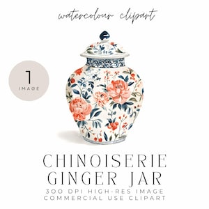 Chinoiserie-gemberpot | Aquarel clipart | Digitale download - één png-bestand - huwelijksuitnodiging, kunst aan de muur, vrijgezellenfeest, scrapbooking