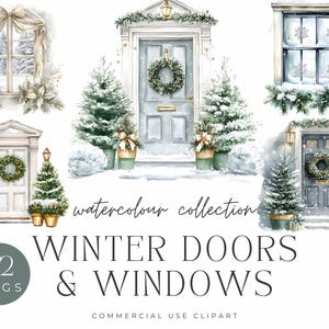 Winter Türen und Fenster Aquarell Sammlung | High-Res PNG - Clipart für festliche Dekor, Urlaub Scrapbooking, Einladungen, Karten