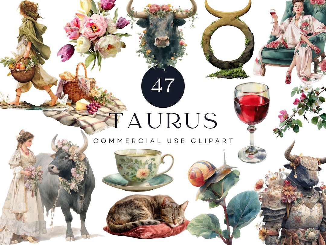 Taurus Clipart Bundle | Earthy Zodiac Watercolor Illustrations (digital ...