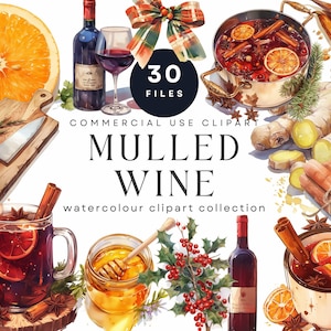 Glühwein Aquarell Clipart, Urlaub Getränke Illustrationen, Weihnachtsgewürze, Festliche Getränke Clipart Sammlung, Rezeptkarte