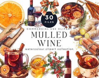 Mulled Wine Watercolor Clipart, Christmas Spices (Digital Download)