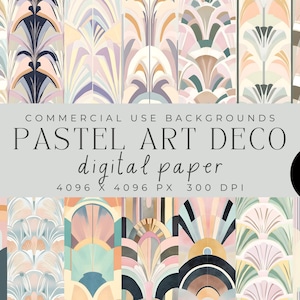 Pastelowy papier cyfrowy Art Deco - tła geometryczne retro, eleganckie wzory vintage, pobieranie cyfrowe, zastosowanie komercyjne, wzór bezszwowy