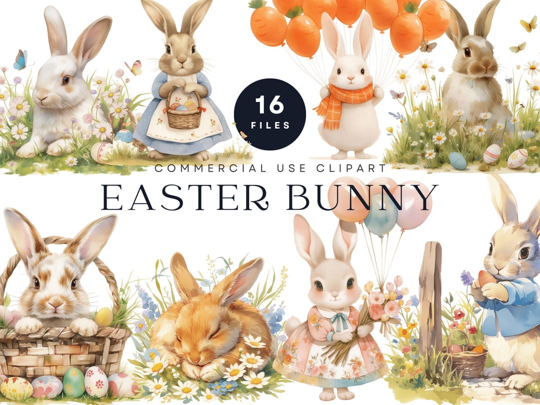 Watercolor Easter Bunny Clipart – Floral Rabbit Illustrations (PNG ...