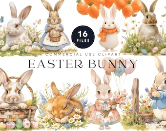 Watercolor Easter Bunny Clipart – Floral Rabbit Illustrations (PNG Digital Download)
