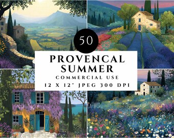 Provencal Summer, Lavender Field Landscape, French Country Cottage Garden (JPEG 12x12", Digital Download)