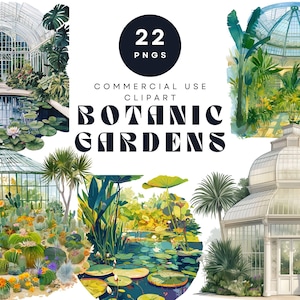 Pacote de clipart do Jardim Botânico – PNGs de estufas e estufas, ilustrações do Jardim Botânico de Kew, arte de plantas tropicais para design digital