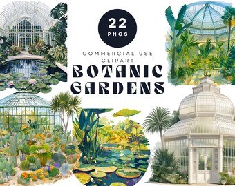 Botanic Garden Clipart Bundle – Watercolor Greenhouse Illustrations (Digital Download)