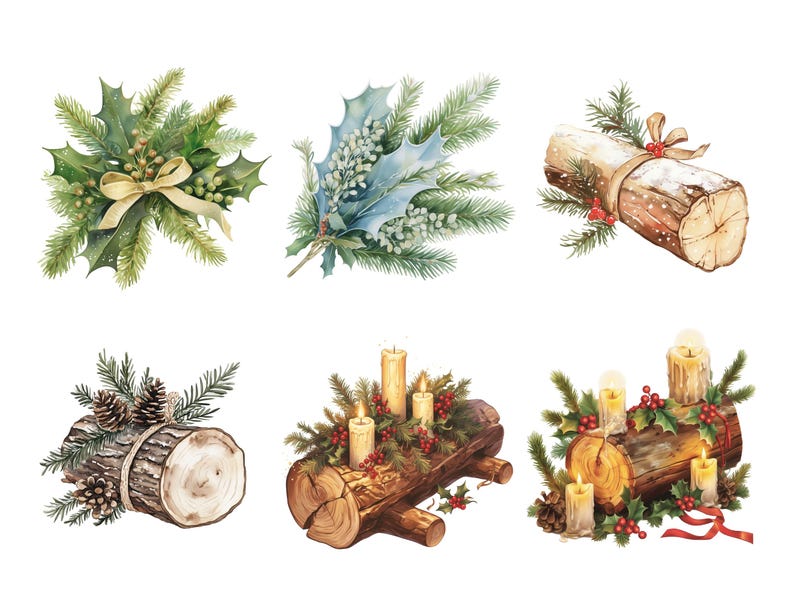 Yule Clipart Bundle, Winter Solstice Watercolor Graphics (digital ...