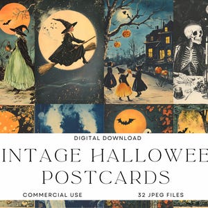 Vintage Halloween Postcards - Digital Download, Retro Halloween, Commercial Use, Spooky Ephemera, Scrapbooking, Junk Journal