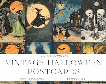Cartoline vintage di Halloween - Download digitale, Halloween retrò, uso commerciale, effimere spettrali, scrapbooking, diario spazzatura