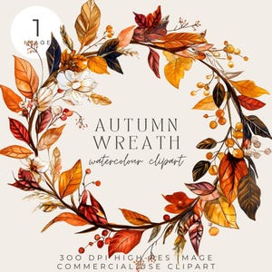 Jesienny akwarelowy wieniec - Jesienny wieniec Clipart - Akwarela Jesienne Liście - kartki świąteczne, dekoracje, scrapbooking, zaproszenia