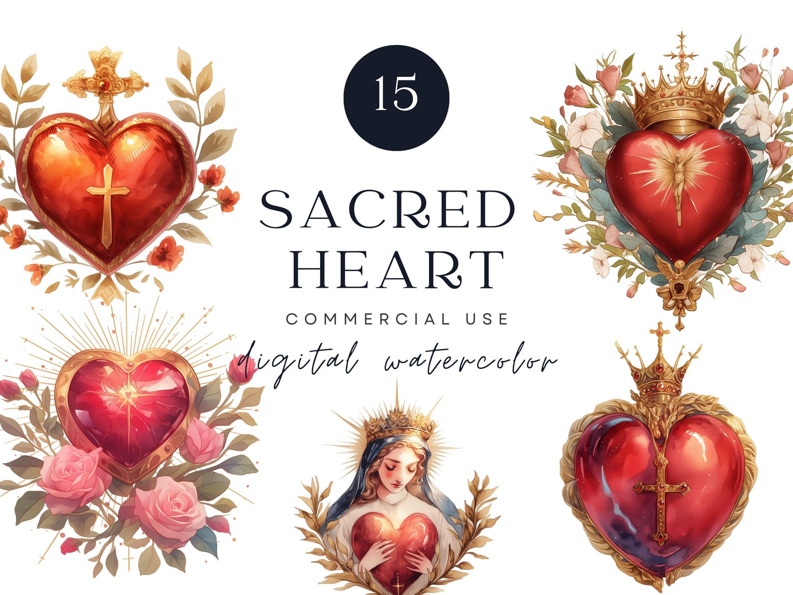 Sacred Heart Clipart, Catholic Watercolor Art, Christian Graphics ...