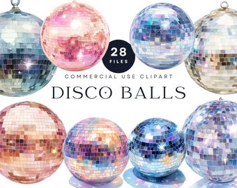 Disco Ball Clipart Bundle, Retro Party Graphics (Digital Download)