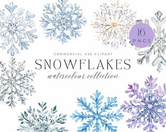 Watercolor Snowflakes Clipart Collection - Winter Illustrations, Commercial Use, Christmas Crafts, Winter Wedding, Frozen Invitations