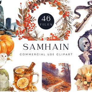 Samhain Clipart, Halloween Art, Pagan Aesthetic, Fall Witchcraft Decor, Celtic Holiday, Wheel of the Year, Goddess & Witch, Sabbat
