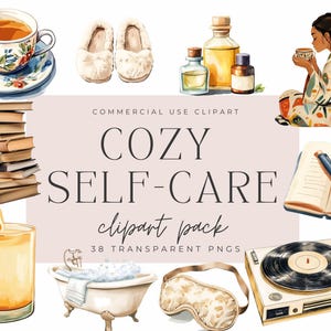 Aquarelle confortable pour prendre soin de soi, clipart aquarelle - usage commercial - faire-parts, journaux, agendas, scrapbooking - journée au spa, beauté
