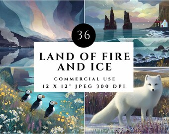 Iceland Digital Art | Magical Nordic Landscape Print | Cardmaking JPEG 12x12"
