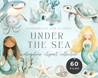 Watercolor Mermaid Clipart | Under the Sea Animals (Digital Download)