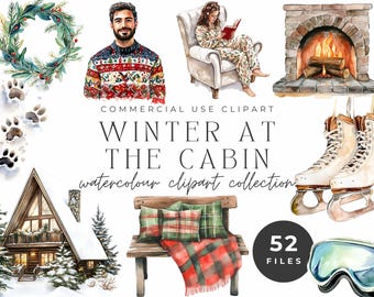 Aquarel winterhut clipart – gezellige vakantie-illustraties (digitale download)