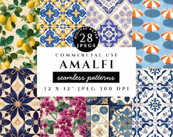 Amalfi Coast Seamless Patterns, Mediterranean Tile Digital Paper (JPEG Digital Download)