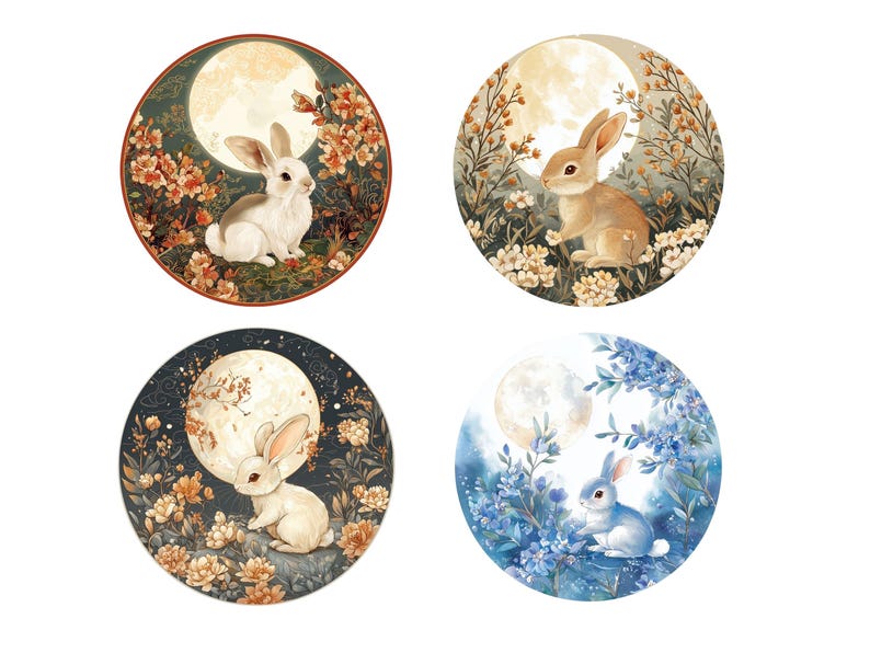 Moon Rabbit Clipart | Mid-autumn Festival, Floral Lunar Designs ...
