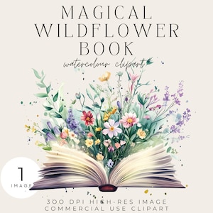 Magical Wildflower Book - Clipart | High-Res PNG - Scrapbooking, Journals, Invitations, Digital Collage