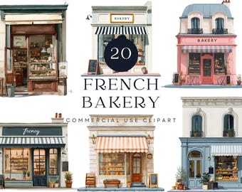 French Bakery Storefront Clipart | Paris Cafe Facades | Vintage Patisserie Illustrations | Watercolor Parisian Shop Art | Travel Wall Art