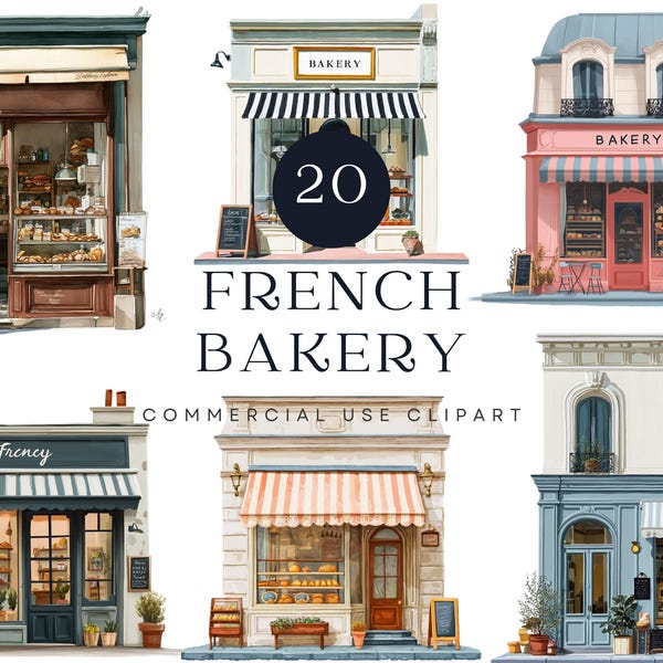 French Bakery Storefront Clipart | Watercolor Paris Cafe (Digital Download)