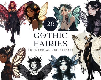 Gothic Fairy Clipart Bundle, Dark Fantasy PNG (Digital Download)