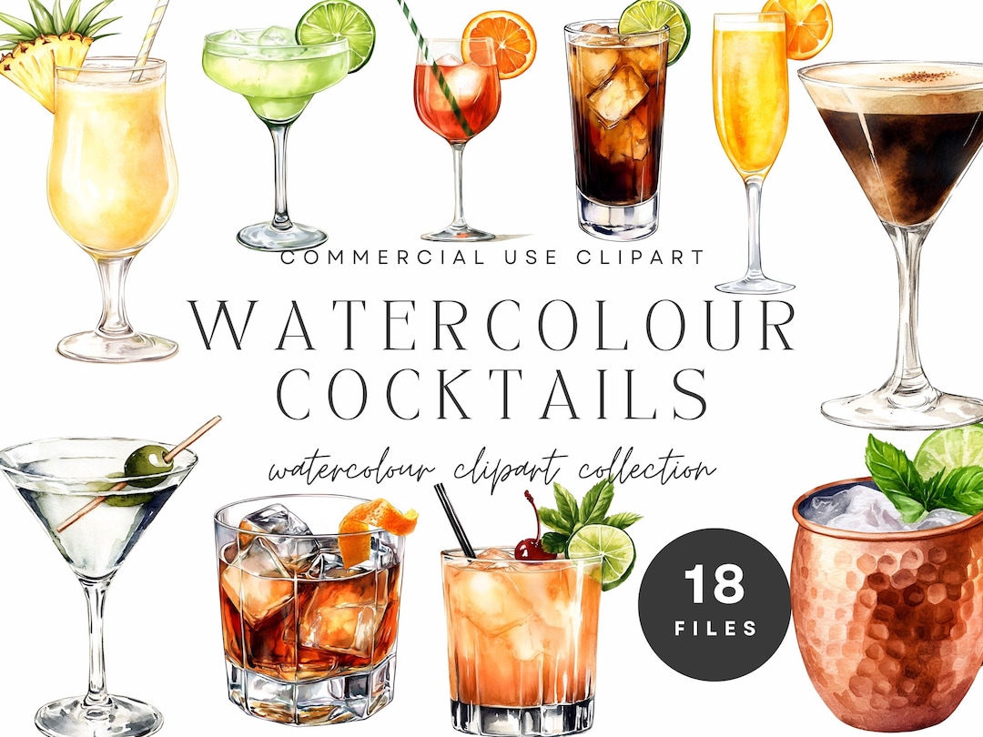 Watercolor Cocktails Clipart – Tropical Drink Illustrations (digital ...