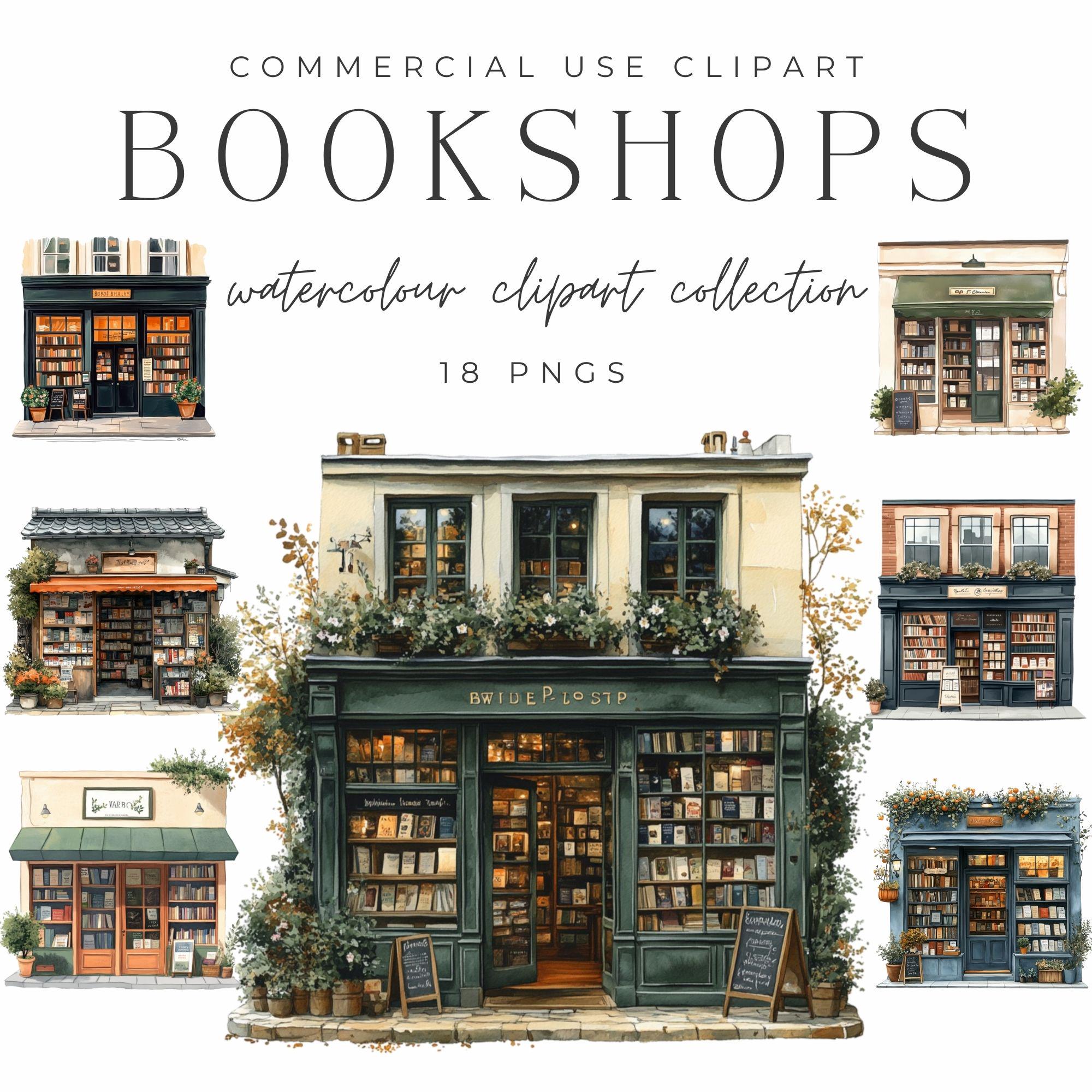 Bookshops - Watercolour Clipart Collection - High-Res PNGs for Journals, Planners, Decor, Invitations - Book Lover, Bookstore-Commercial Use