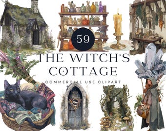 Witch Cottage Clipart, Dark Academia Art, Apothecary PNG (Digital Download)