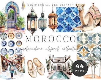 Morocco Clipart Collection - Watercolor Moroccan Illustrations, Destination Clipart, Islamic Design, Travel Scrapbooking, Invitations