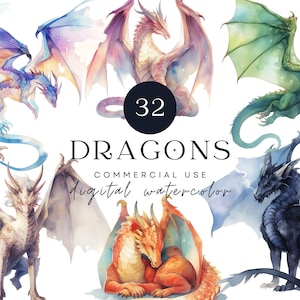 Watercolor Dragon Clipart | Fantasy Illustrations, Mythical Creature | Watercolor Digital for Art Invitations, Wall Art, Sublimation