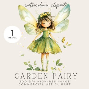 Tuinfee aquarel clipart | Hoge resolutie png-bestand: grillige kunst, sprookje, verjaardagsuitnodigingen, decoratie kinderkamer, kinderkunst