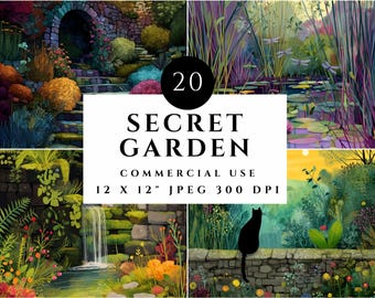 Secret Garden Digital Paper | Whimsical Floral Illustrations (12x12" JPEG) (Digital Download)