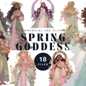 Lot de cliparts déesse printanière, floral bohème, art numérique pour le scrapbooking et la conception, illustrations fantastiques, déesse Ostara, roue de l'année