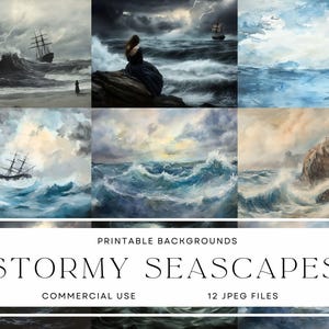 Stürmische Meerlandschaften Hintergrund - Vintage Meer Digitale Papiere - Maritime Szenen, Sirenen, Schiffswracks - Junk Journal, Scrapbook, Schreibwaren