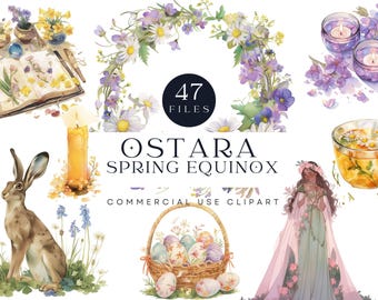 Ostara Clipart, Spring Equinox Watercolor Art (Digital Download)