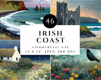 Irish Coast Digital Art | Celtic Ireland Landscape Print | Cardmaking JPEG 12x12"