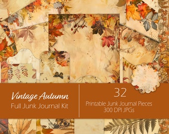 Vintage Autumn/Fall Junk Journal FULL KIT, Pages, Envelopes, Pockets, Ephemera, Fall, Leaves, Lithograph, Collage, Digital Download