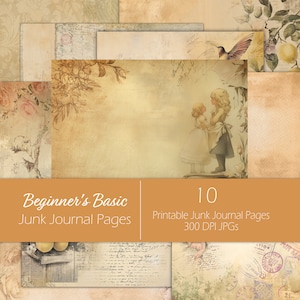 May include: Ten printable junk journal pages featuring vintage images, including a hummingbird, flowers, and two girls. The pages are 300 DPI JPGs.