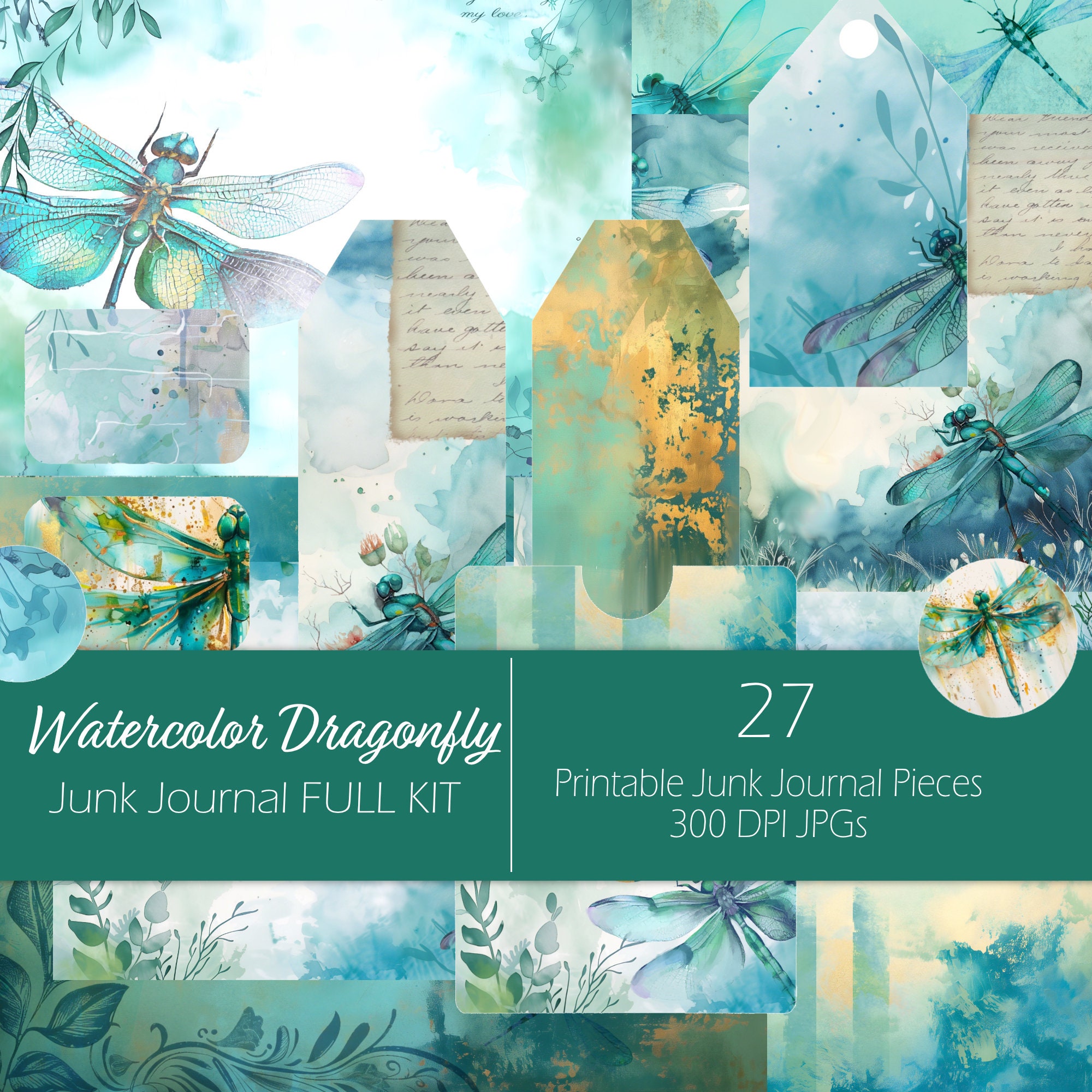 Watercolor Dragonfly Junk Journal FULL KIT, Printable Journal Pages ...