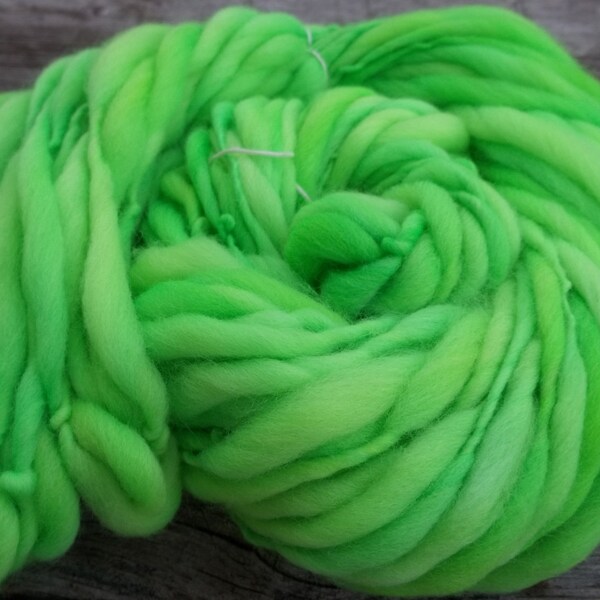 Handspun Hand Dyed Superfine Merino Thick n Thin - Lime